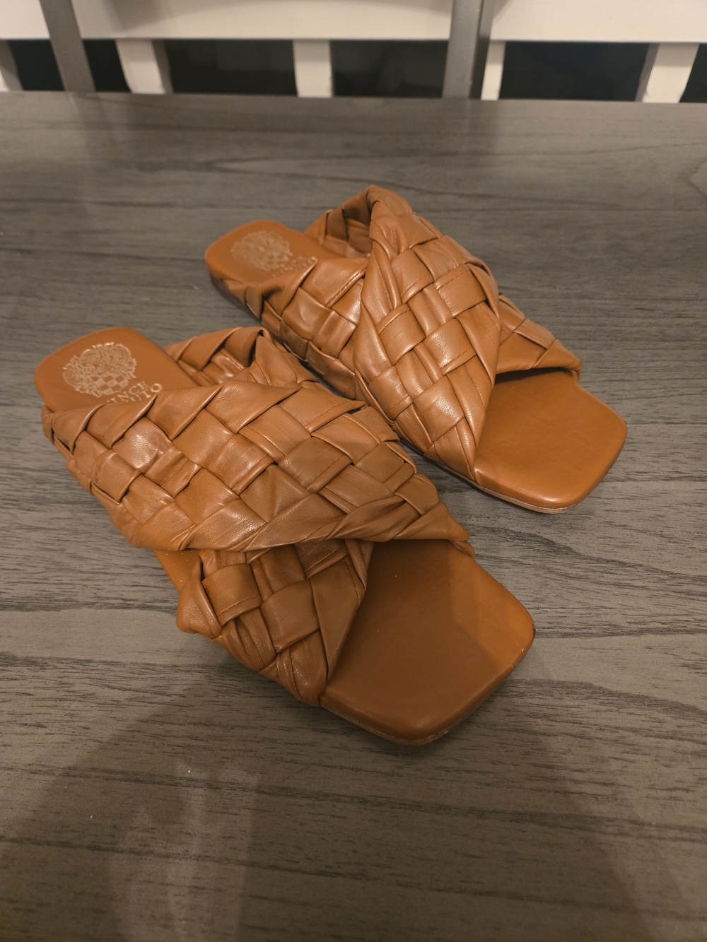 Vince Camuto Woven Slide Mules in Cognac